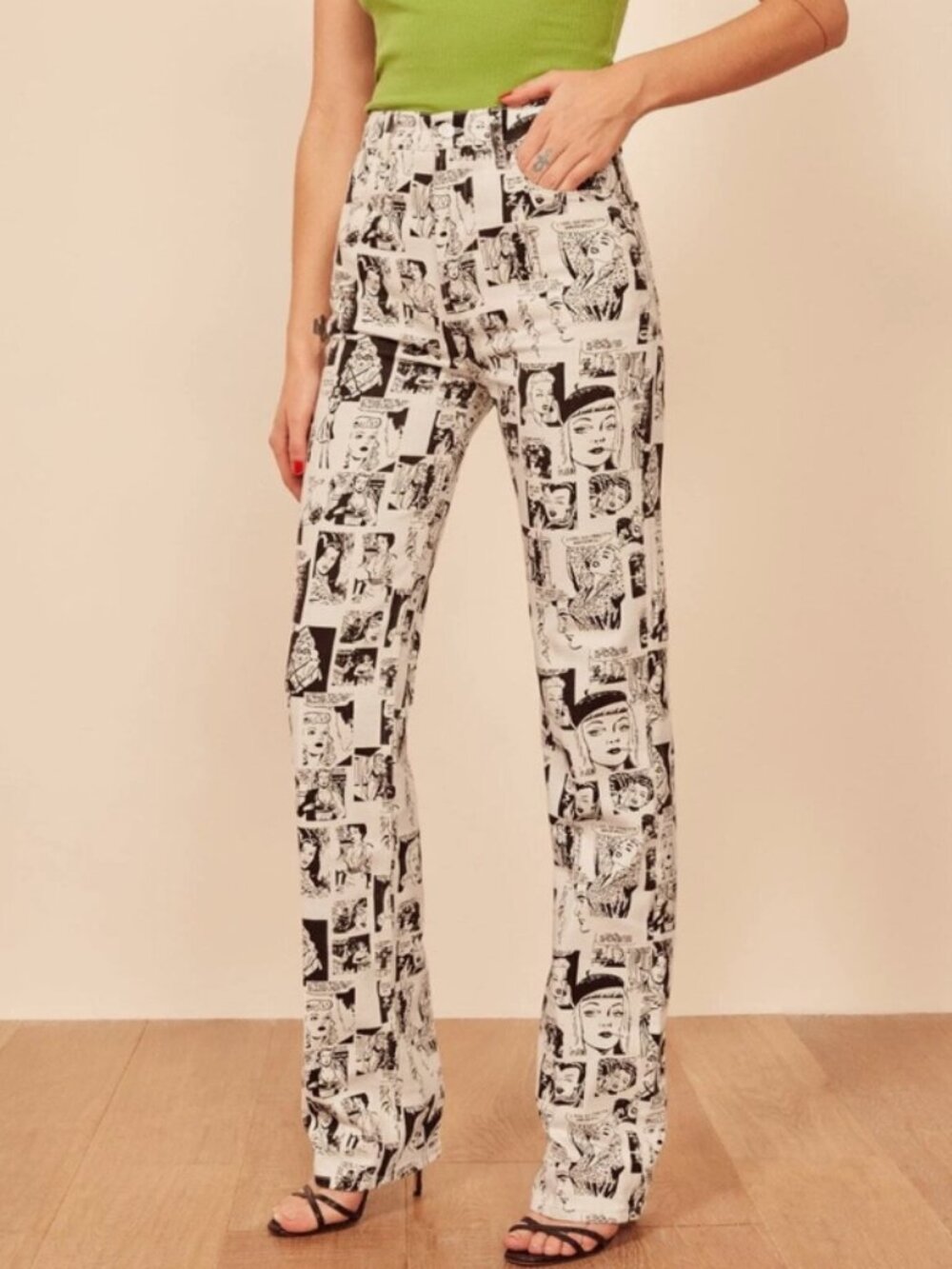 Reformation Petites Newsprint High Rise Straight Long Jeans Size 31P